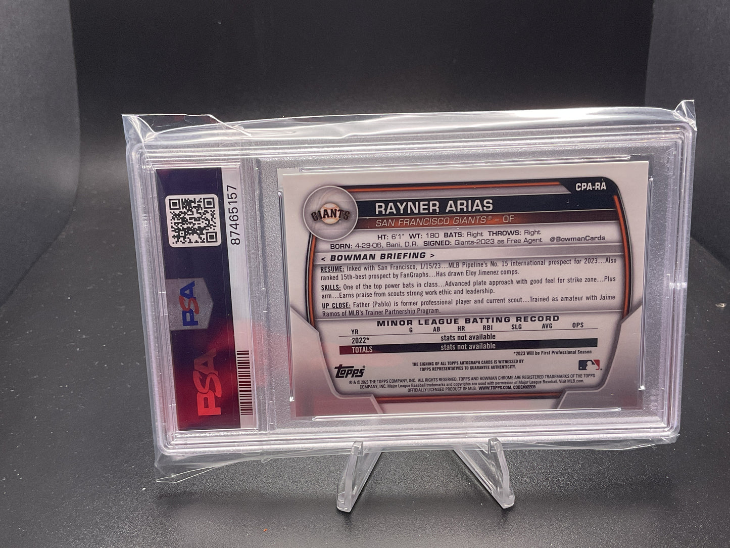 2023 Bowman Chrome Prospect Autographs Rayner Arias #CPA-RA