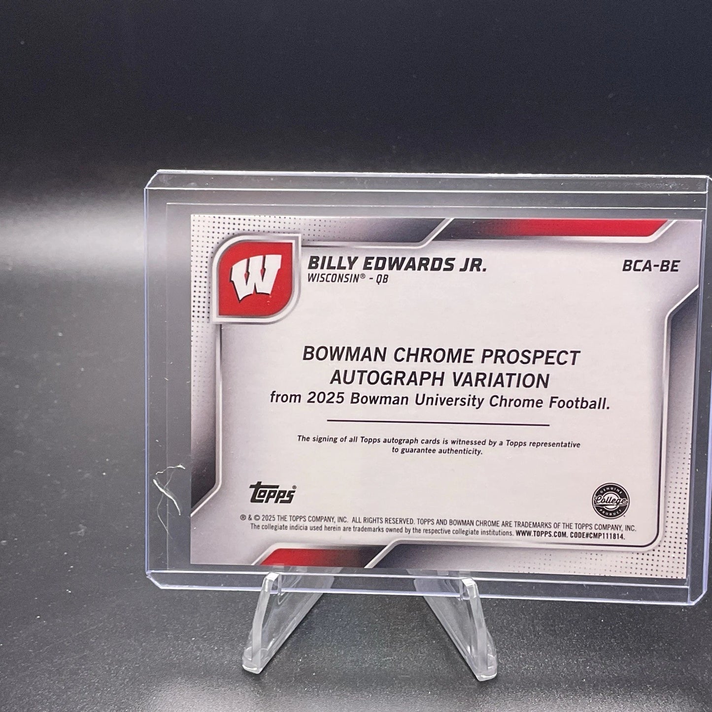 2025 Bowman University Billy Edwards Jr Bca-be Stealth Refractor Autograph